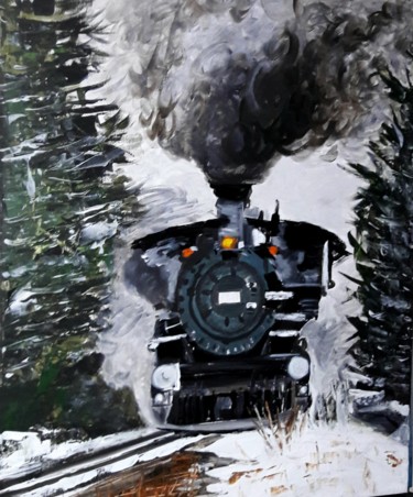 Peinture intitulée "Train à vapeur" par Bliss'Art, Œuvre d'art originale, Acrylique