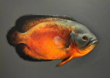 Painting titled "Red Astronotus" by Milana Levadnaya, Original Artwork, Acrylic Mounted on Wood Stretcher frame