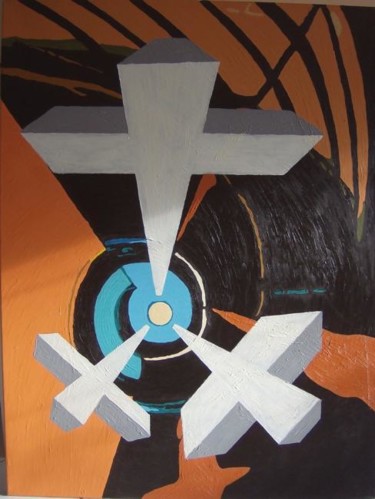 Peinture intitulée "Three Crosses" par Mi Lan, Œuvre d'art originale, Huile