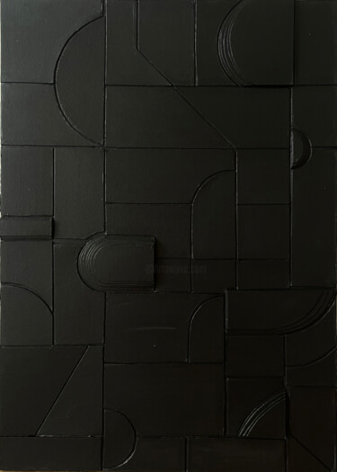 Peinture intitulée "Black Deconstruction" par Mila Oz, Œuvre d'art originale, Acrylique Monté sur Carton