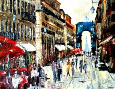 Картина под названием ""Rua Augusta,Lisboa…" - Mila Midrygan, Подлинное произведение искусства, Масло Установлен на Деревянн…