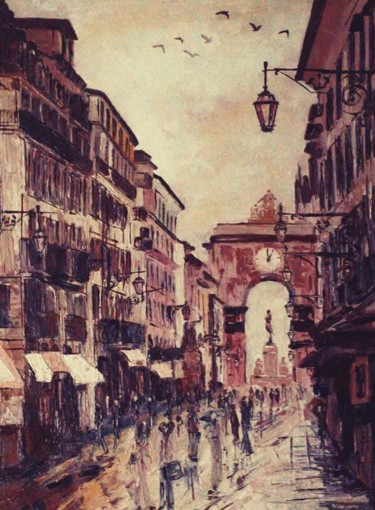 Painting titled ""Rua Augusta, Lisbo…" by Mila Midrygan, Original Artwork, Oil