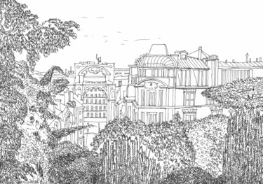 Rysunek zatytułowany „Montmartre / Paris.…” autorstwa Lauris Milbrets, Oryginalna praca, Długopis żelowy