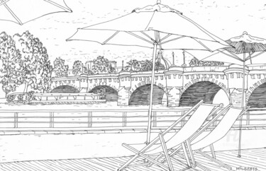 Rysunek zatytułowany „Pont Neuf / Paris.j…” autorstwa Lauris Milbrets, Oryginalna praca, Długopis żelowy
