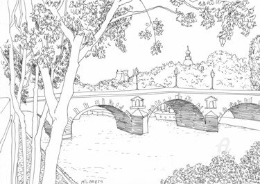 Zeichnungen mit dem Titel "Pont Marie / Paris.…" von Lauris Milbrets, Original-Kunstwerk, Gel Stift