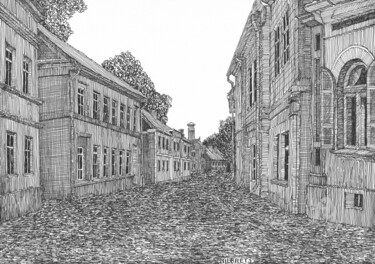 Zeichnungen mit dem Titel "Upes Street in Kuld…" von Lauris Milbrets, Original-Kunstwerk, Gel Stift