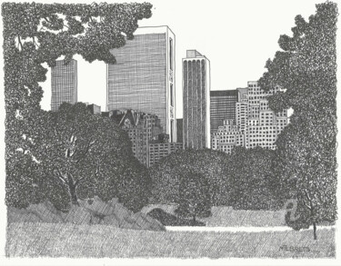 Drawing titled "Central Park. Manha…" by Lauris Milbrets, Original Artwork, Gel pen