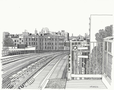 Drawing titled "Bronx 138th street.…" by Lauris Milbrets, Original Artwork, Gel pen