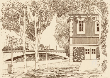 「"Pont De La Tournel…」というタイトルの描画 Lauris Milbretsによって, オリジナルのアートワーク, ジェルペン