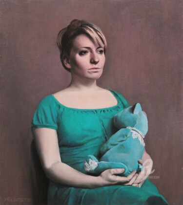 Картина под названием "The Girl With Teddy…" - Lauris Milbrets, Подлинное произведение искусства, Масло