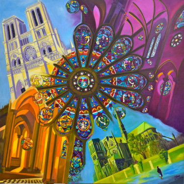 绘画 标题为“Notre Dame de Paris…” 由François Milcar, 原创艺术品, 油 安装在木质担架架上