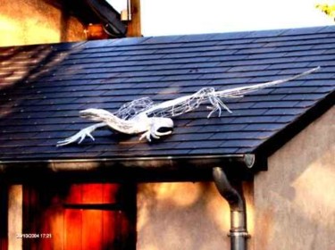 Sculpture intitulée "Lézard sur le toit" par Mile, Œuvre d'art originale