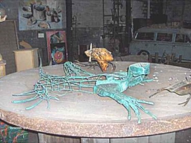 Sculpture intitulée "lézard vert" par Mile, Œuvre d'art originale