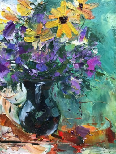 Картина под названием "Букет цветов" - Екатерина Сильченко, Подлинное произведение искусства, Масло Установлен на Деревянная…