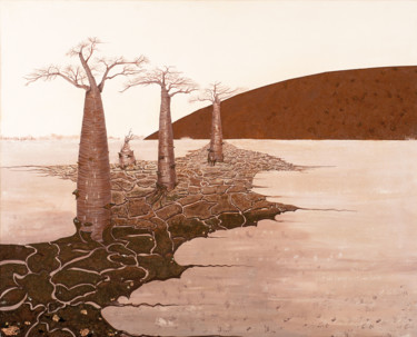 Painting titled "Baobabs en terre dé…" by Mileg, Original Artwork, Acrylic Mounted on Wood Stretcher frame