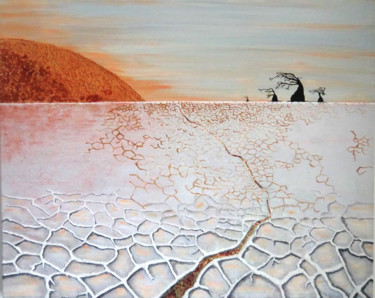 Painting titled "Guetteurs du desert…" by Mileg, Original Artwork, Acrylic Mounted on Wood Stretcher frame