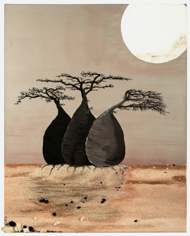 Painting titled "Baobabs - Trois amis" by Mileg, Original Artwork, Acrylic Mounted on Wood Stretcher frame