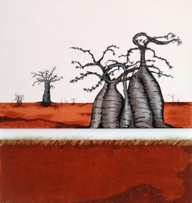 "Baobabs en terre ro…" başlıklı Tablo Mileg tarafından, Orijinal sanat, Akrilik Ahşap Sedye çerçevesi üzerine monte edilmiş