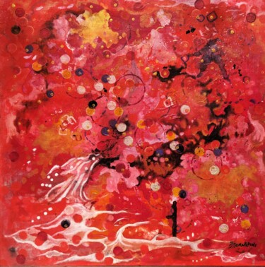 Painting titled "Red" by Milena Bernardini, Original Artwork, Acrylic Mounted on Wood Stretcher frame
