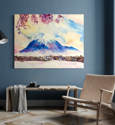 Malerei mit dem Titel "Гора Фудзияма/ Fudz…" von Milena Million, Original-Kunstwerk, Aquarell