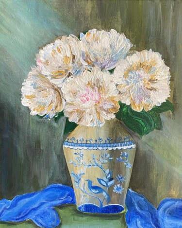 Pittura intitolato "White peonies" da Milena Million, Opera d'arte originale, Acrilico