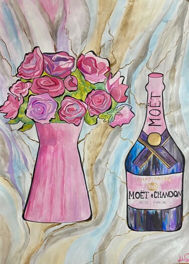 Painting titled "Moët & Love" by Milena Million, Original Artwork, Gouache