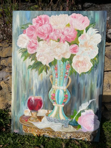 Painting titled "Luxury peonies" by Milena Million, Original Artwork, Oil