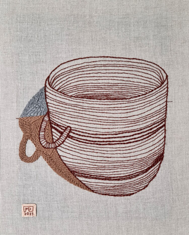 Textielkunst getiteld "Basket Studium II’23" door Milena Paladino, Origineel Kunstwerk, Borduurwerk