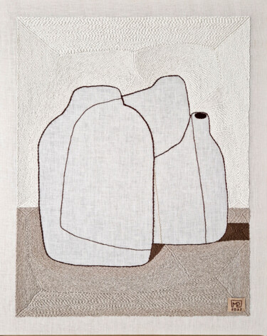 Textilkunst mit dem Titel "Vase Composition VI…" von Milena Paladino, Original-Kunstwerk, Stickerei