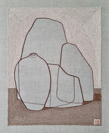 Sztuka tkaniny zatytułowany „Vase Composition V’…” autorstwa Milena Paladino, Oryginalna praca, Haft