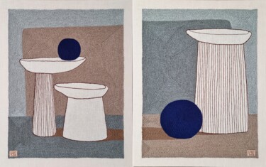 Arte têxtil intitulada "Large Diptych Texti…" por Milena Paladino, Obras de arte originais, Bordado