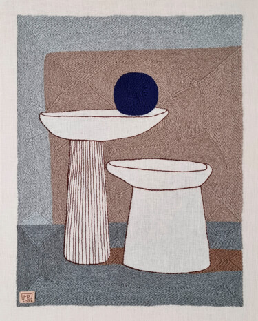 Sztuka tkaniny zatytułowany „Vase Composition VI…” autorstwa Milena Paladino, Oryginalna praca, Haft