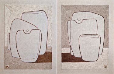 Textile Art με τίτλο "Large Diptych Texti…" από Milena Paladino, Αυθεντικά έργα τέχνης, Κέντημα