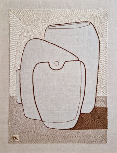 Sztuka tkaniny zatytułowany „Vase Composition XI…” autorstwa Milena Paladino, Oryginalna praca, Haft