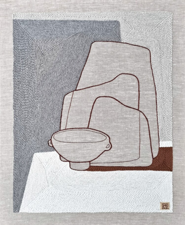 Arte textil titulada "Vase Composition I’…" por Milena Paladino, Obra de arte original, Bordado