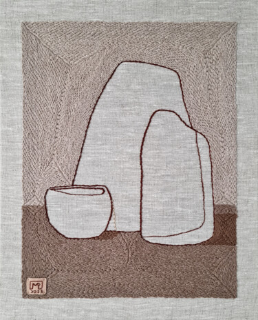 Arte textil titulada "Vase Composition I’…" por Milena Paladino, Obra de arte original, Bordado