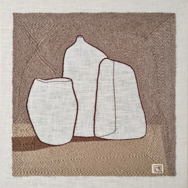 Arte textil titulada "Vase Composition IV…" por Milena Paladino, Obra de arte original, Bordado