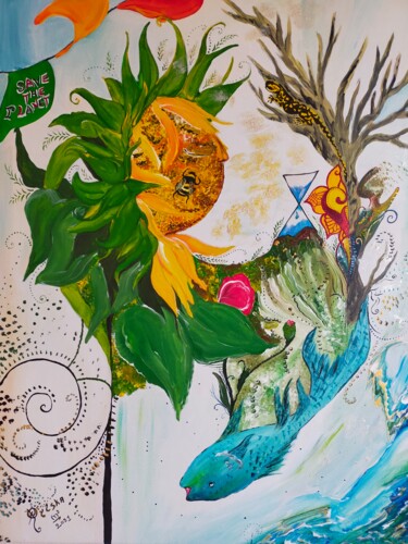 Malerei mit dem Titel "Save the Planet" von Miléna Rylska, Original-Kunstwerk, Acryl