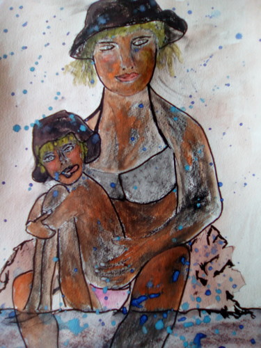 Pintura intitulada "io-e-mia-figlia-al-…" por Milena Aere, Obras de arte originais, Outro