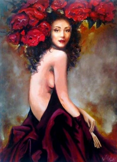 Painting titled "Rose" by Milena Hristova, Original Artwork, Oil