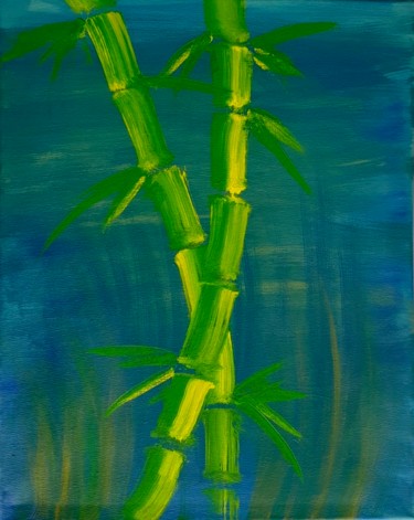 Painting titled "Bamboo Forrest" by Milena Vantova, Original Artwork, Oil Mounted on Wood Stretcher frame