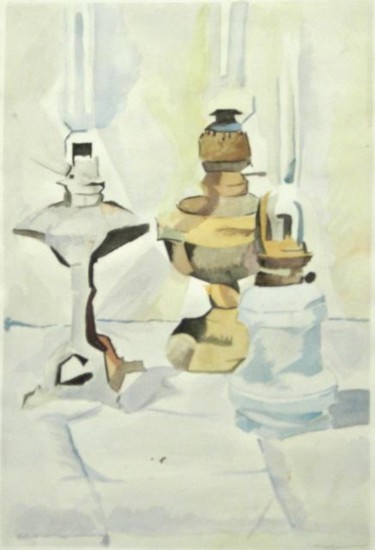 Painting titled "Three Oil Lamps. A…" by Miles Begay, Original Artwork