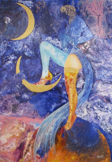 Pittura intitolato "Trapeziste lunaire" da Alexandre Milesi, Opera d'arte originale, Acrilico Montato su Telaio per barella…