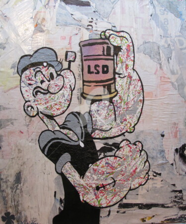 Schilderij getiteld "POPEYE LSD" door Fred Milesi, Origineel Kunstwerk