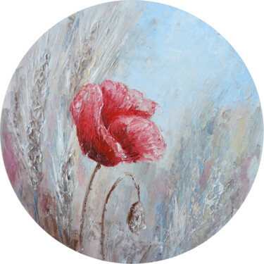 Painting titled "Red Poppy" by Yulia Zhdanovich (MiliArt), Original Artwork, Acrylic Mounted on Wood Stretcher frame