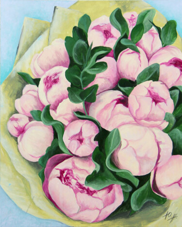 Pink peonies Painting titled "Pink peonies" by Miliart, Original Art, Acrylic Mounted on Stretcher frame