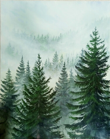 Painting titled "Gloomy forest" by Yulia Zhdanovich (MiliArt), Original Artwork, Acrylic Mounted on Wood Stretcher frame