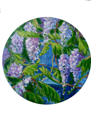 Painting titled "Wisteria Flowers Ab…" by Yulia Zhdanovich (MiliArt), Original Artwork, Acrylic Mounted on Wood Stretcher fr…