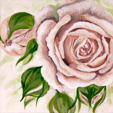 Painting titled "Tender rose" by Yulia Zhdanovich (MiliArt), Original Artwork, Acrylic Mounted on Wood Stretcher frame