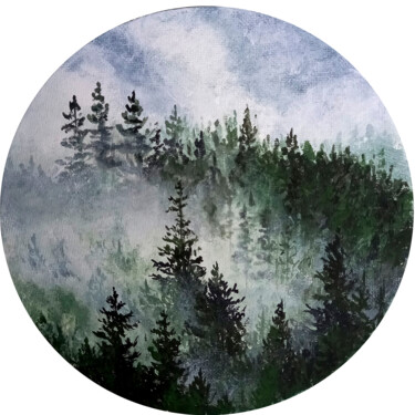 Pittura intitolato "Foggy forest" da Yulia Zhdanovich (MiliArt), Opera d'arte originale, Acrilico